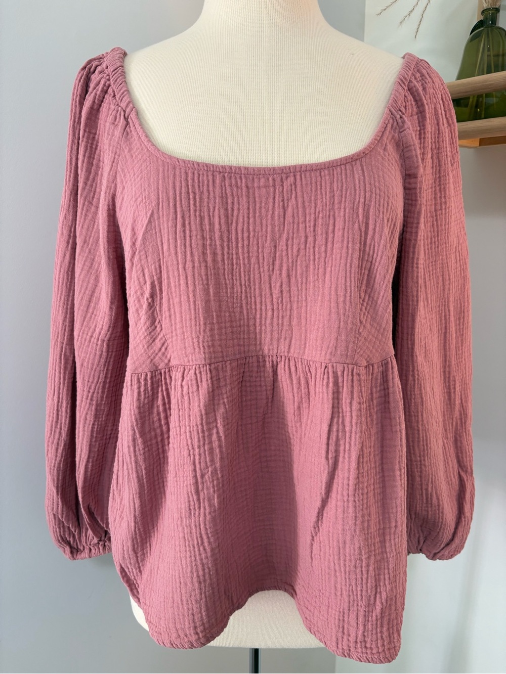 Cotton Square-Neck Peplum Top